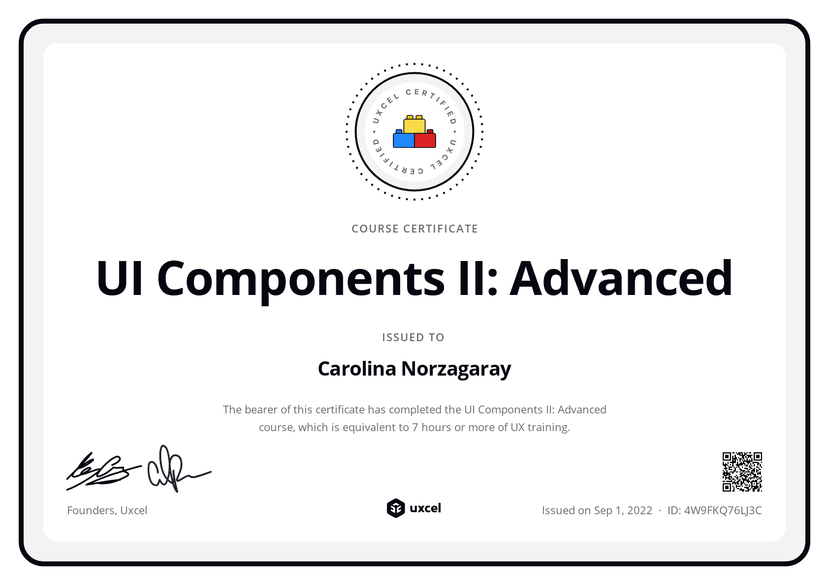 Carolina Norzagaray's certificate
